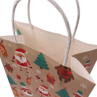 Brown Kraft Paper T Shirt Bags Flexo Printing Takeaway With Handle